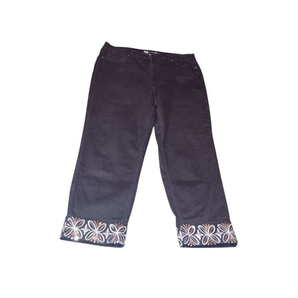 D2G Diane Gilman Front Button Back Pockets Capri Jeans Embellished 16 38"L NWOT